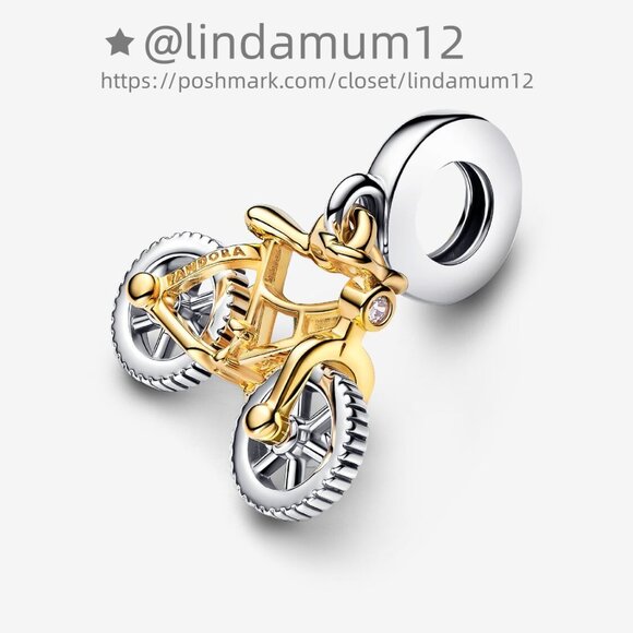Pandora Two-tone Spinning Wheels Bicycle Dangle Charm - Picture 3 of 6